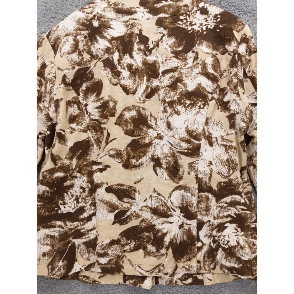 Coldwater Creek Floral Print Cropped Jacket Size 12 Cotton/Linen Barkcloth‎